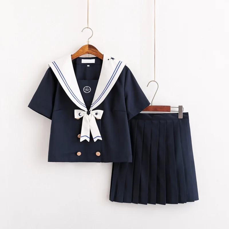 Японские школьные платья черный темно-синий короткий рукав; моряк аниме Jk плиссированная юбка форменное платье для школьниц с галстуком - Цвет: F14