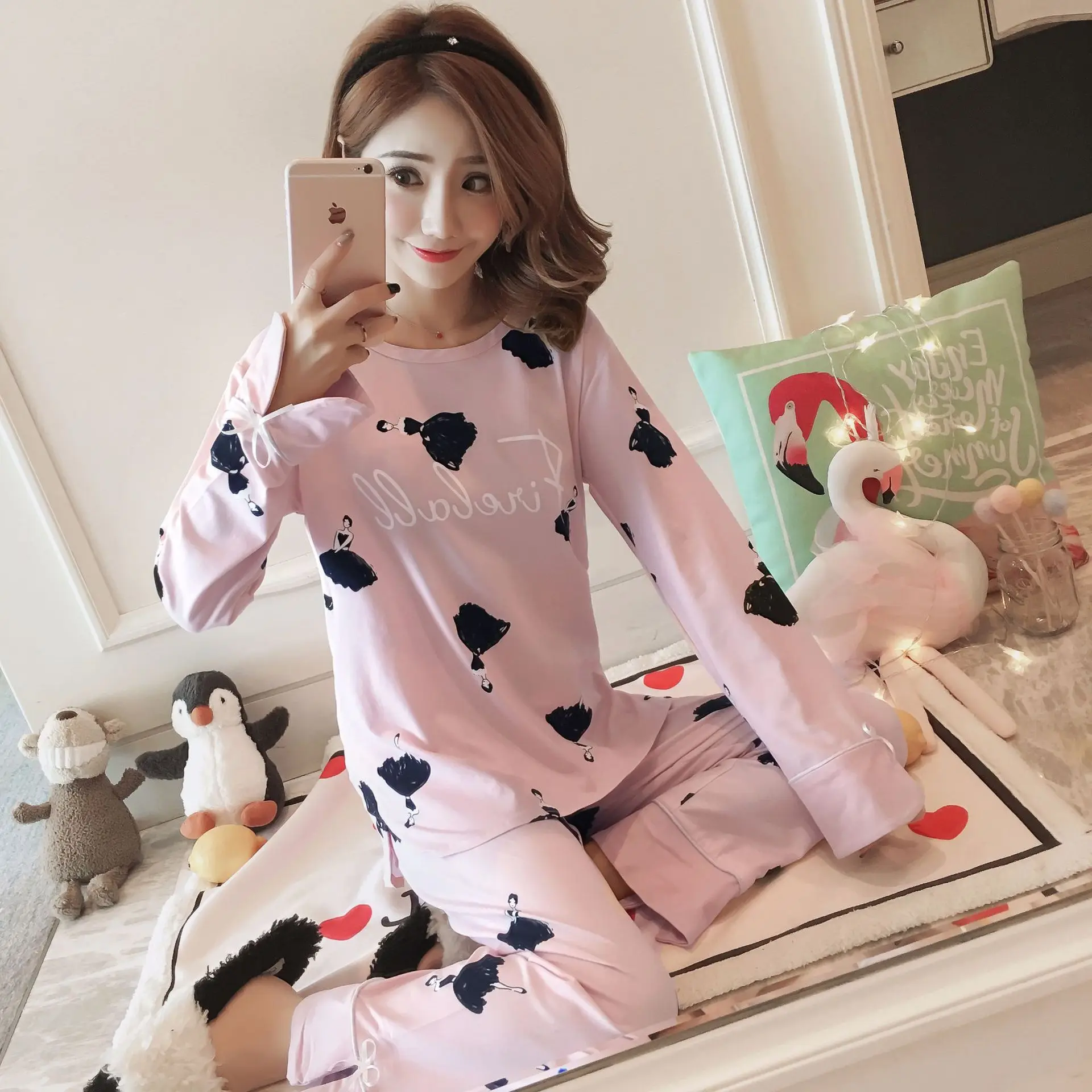 

2003 # Dancing Women's Pullover MS Long Sleeve Sweet Pajamas Homewear Set Series