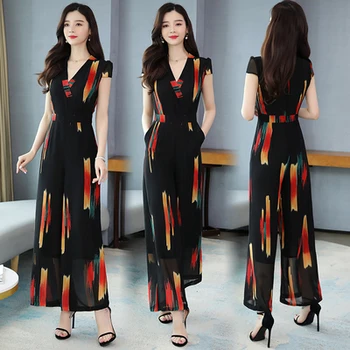 

Elegante Dames V Neck Jumpsuit Blouse Chiffon Women Jumpsuit Wide Leg Stripe One Piece Jumpsuits Plus Size Overalls For Womens