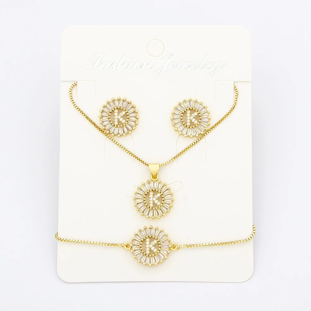 Hot Sale 26 Letters Jewelry Sets Necklace+Earrings+Bracelet For Women Initial Alphabet Charm Copper Zircon Party Wedding Gift - Image 6