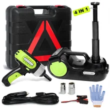 Cric hydraulique pour voiture électrique, 4 en 1, avec clé à chocs électrique, gonfleur de pneus, lumière LED, 12V, 5 tonnes