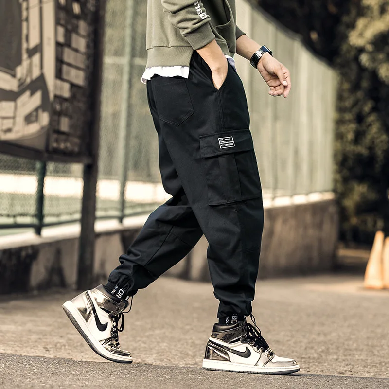 

2019 Autumn New Arrival Japanese-style Velcro Large Pocket Multi-pockets Beam Leg Harem Cargo Trousers K153 P58
