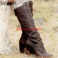 Женские сапоги до колена из искусственной кожи; повседневные женские ботинки гладиаторские туфли на высоком каблуке с заклепками; Модные женские ботинки; botas mujer InviernoD136