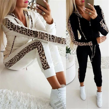 

Fashion Women Sets Women Black White Leopard 2 pcs Sweatsuit Cotton Summer Pullover Suits Women outfit Two Piece Tracksuits