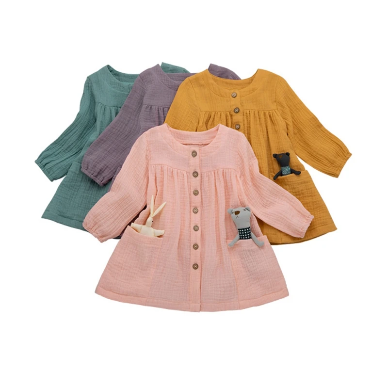 1Y-6Y Baby Coat Cardigan Long Sleeve Girls Coat Solid Color Cotton Linen Spring And Autumn For Kids