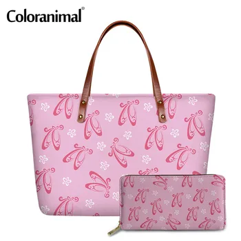 

Coloranimal 2Pcs/Set Ladies Handbag&Purse Pretty Ballet Shoes Pattern Large Shoulder Bags for Women Crossbody Bags Beach Bags