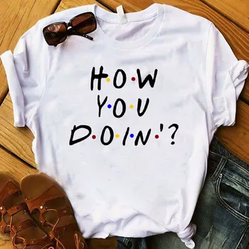 

LUSLOS Fashion New T Shirt For Women How You Doin Letter Print Summer Color Dot Printed Graphic Tees Female T-shirts Streetwear