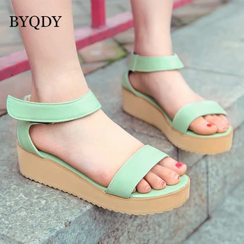 

BYQDY Women Platform Sandals Buckle Strap Solid Summer Square Heels Ladies Increasing Height Sandals Waterproof Women Shoes