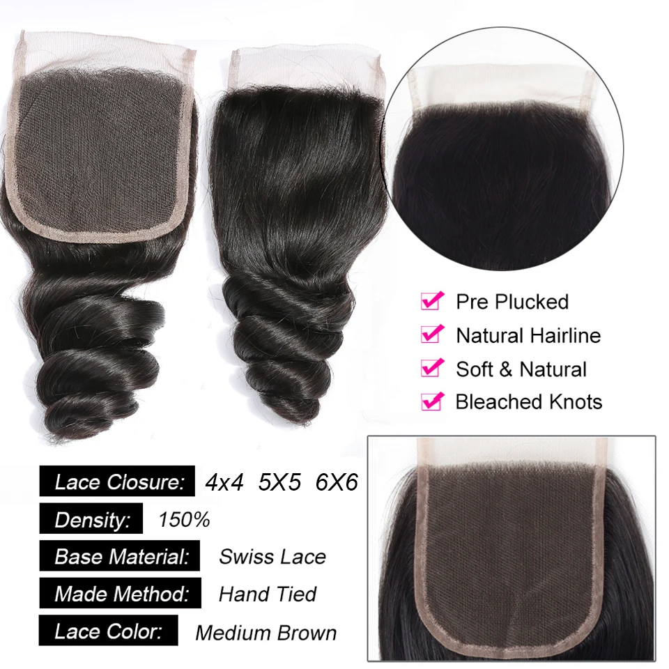 Loose Deep Wave 13x4 Lace Frontal only 5x5 6x6 Lace Frontal Closure HD Transparent Brazilian 100% Virgin Human Hair Pre Plucked 2