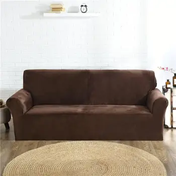 

44Solid Color Navy Blue Coffee Velvet Soft Warm Sofa Slipcover Stretch Sofa Covers Couch Covers Anti slip Furture Protector