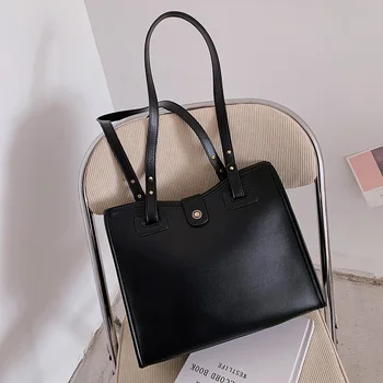 

New Winter Vintage Pure Color Big Handbags Women Wild Trendy Leather Single Shoulder Bag Simple Elegant Casual Sling Tote Bag