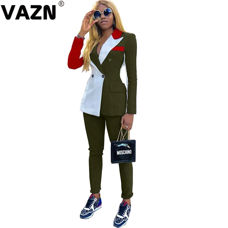VAZN,, для молодых людей, в стиле пэчворк, для офиса, неопрятный, сексуальный комплект, полный рукав, блейзер, топ, группа, длинные штаны, тонкий женский комплект из 2 предметов