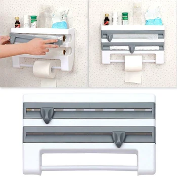 

Kitchen Organizer Paper Towel Holder Refrigerator Cling Film Cutting Storage Rack Wrap Cutter Tin Foil Shelf Plastic Hang Holder