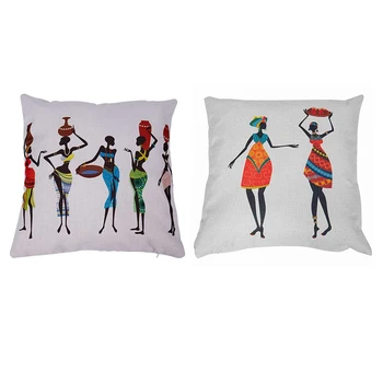 

2pcs Home Decoration, Beautiful African Women Ethnic Style Art Ies Linen Throw Pillows Pillow Cover Car Cushion Sofa Pillow -