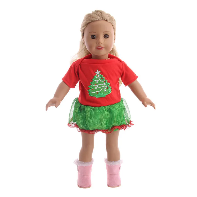 Рождественская Пижама, футболка+ штаны и платье для детей 18 дюймов, американский стиль и 43 см, подарок на Рождество и день рождения для девочек - Цвет: n276