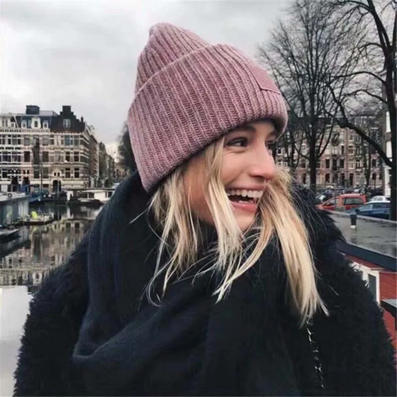 

Girls Boy Embroidery Square Face Winter Knitted Hats for Women Unisex Skulliles Beanies Men Baggy Warm Gorro Thicken Warm Cap