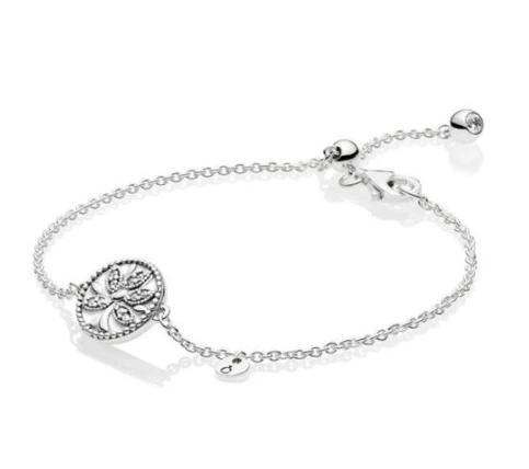 925 пробы серебряный браслет Древо жизни с кристаллом скользящий браслет подходит для женщин шарик шарм Diy ювелирные изделия