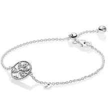 925 пробы серебряный браслет Древо жизни с кристаллом скользящий браслет подходит для женщин шарик шарм Diy ювелирные изделия