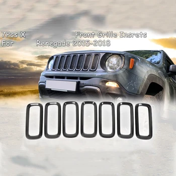 

7Pcs Bright black Front Grille Inserts Sticky Grill Cover Frame Trims Kit for Jeep Renegade 2015-2018