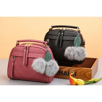 

Soild Hair ball pendant fashion handbag shoulder Messenger Zipper bag ladies bag Handbags chain Shoulder Large Capacity Bags