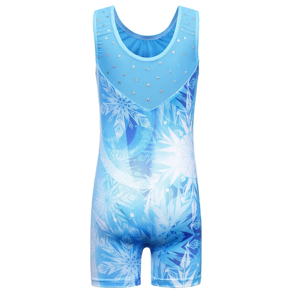 BAOHULU Sleeveless Girls Ballet Dance Leotard Blue Snowflake Gymnastics Leotard Children Training Performance Biketard Bodysuits