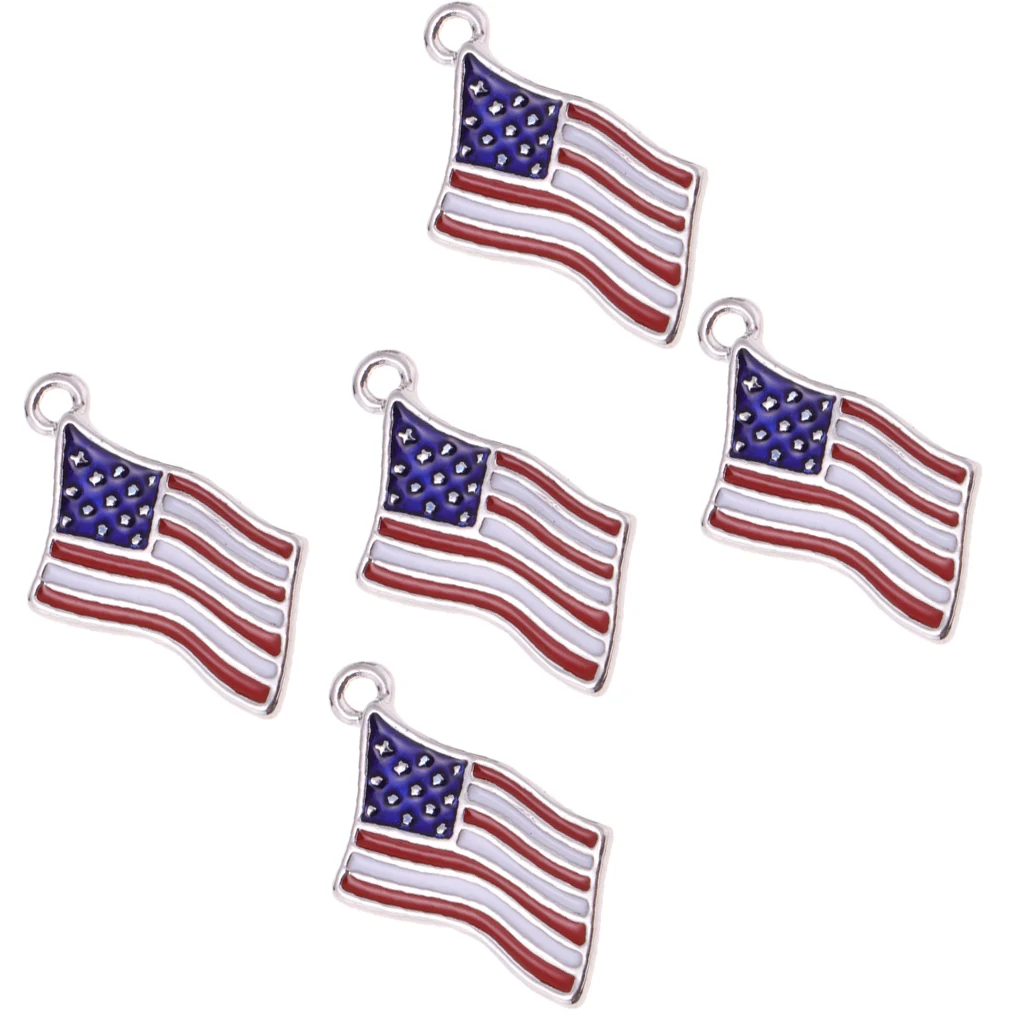 5PCS USA American Flag Alloy Enamel Charms Pendant Patriotic Jewelry Findings