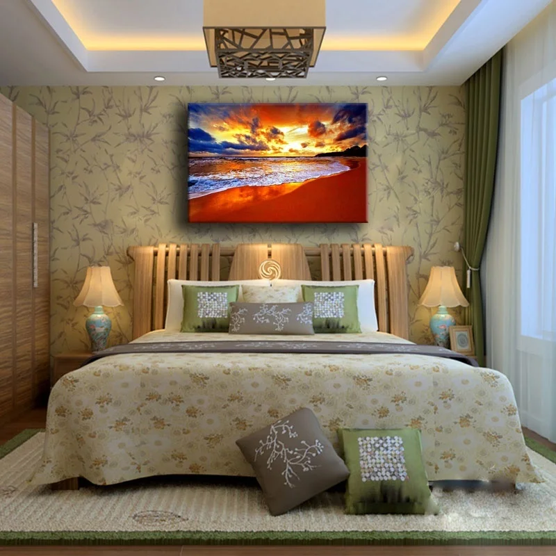 Wall Art Pictures Home Decor Frame 1 Piece Pretty Beach Nature Painting Living Room Canvas Print Sunset Sea Wave Tropical Poster | Дом и сад
