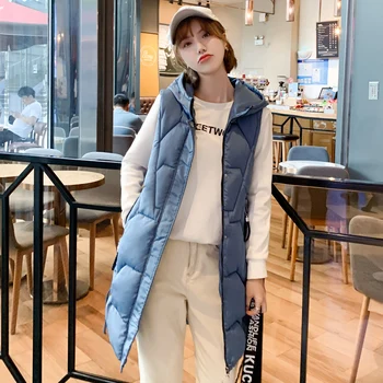 

2019 Autumn Winter Vest Women Waistcoat Female Sleeveless Jacket Hooded Velvet Warm Long Vest Jacket Colete Feminin
