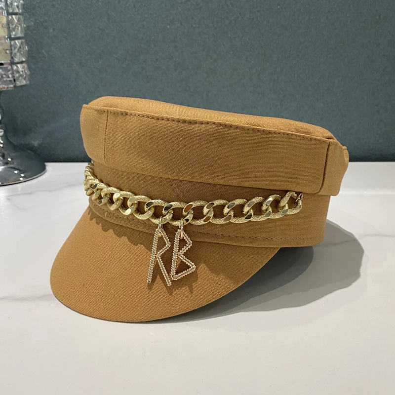 New Spring Summer Caps Women Newsboy Caps Cotton Letter Chain Flat Visor Cap Military caps M