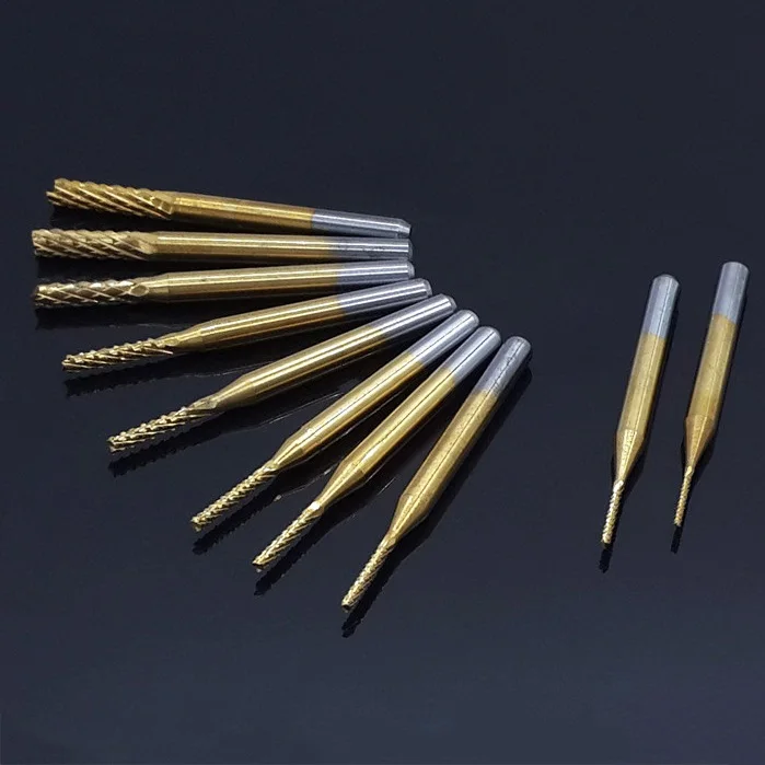 

10-piece Set 0.8-3.175mm Titanium Carbide Coated CNC Engraving Edge Cutter Router Tips Mill