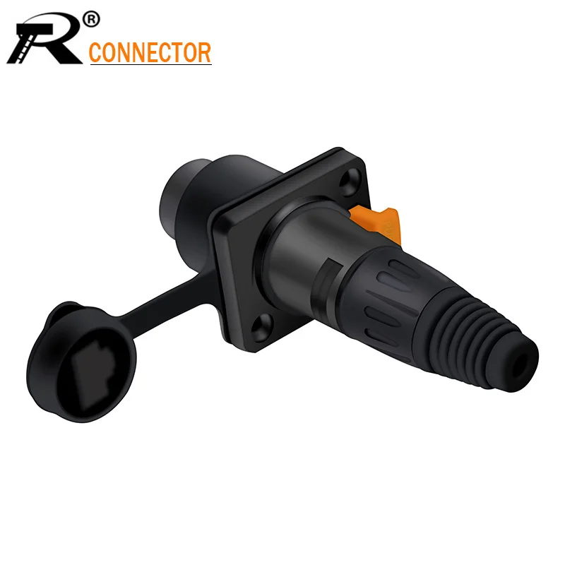 1set RJ45 Aviation Female Socket+RJ45 Waterproof Male Plug Connector Panel Mount Ethernet Network Terminal Copper 8p8c Black |