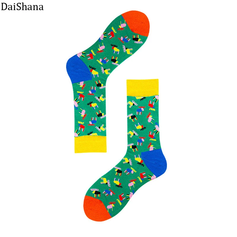 1 пара Хлопковых Носков унисекс цветные забавные носки с абстрактным рисунком животных, чулки в этническом стиле Индивидуальные носки