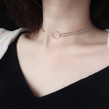 

925 Sterling Silver Simple Circle Clavicle Chain Double Necklace For Women Wedding Party Jewelry Accessories Girlfriend Gift