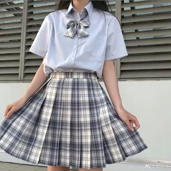 

Japanese Women Summer JK Uniform Skirt Student High Waist Plaid pleated Skirt Girls Vintag School Uniform Skirt Preppy Style