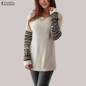 

Women Vintage Linen Tops Long Sleeve Printed Blouses ZANZEA Autumn Ladies O Neck Shirts Casual Loose Blusas Femininas Plus Size