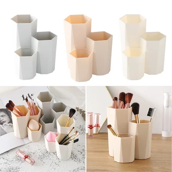 

Creative Hexagonal Pen Pencil Holder Pen Storage Case Multi-Function Desktop Makeup Brush Storage Plastic Box Organizer 3 Grid