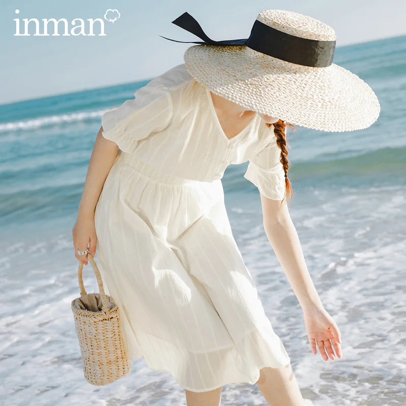 INMAN 2020 Summer New Arriavl V-neck Short Sleeve Nipped Waist Slimmed Dress INMAN 2020 Summer New Arriavl V-neck Short Sleeve Nipped Waist Slimmed Dress