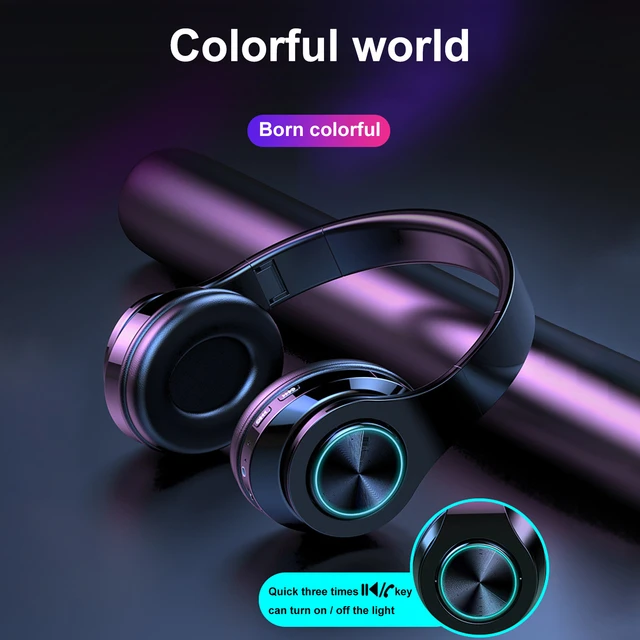 H2 Bluetooth-compatible 5.1 Headphone Colorful LED Lights Portable Foldable  Wireless Headset for Gaming
