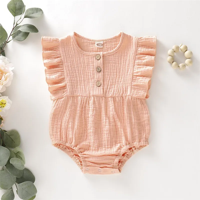 Cute Newborn Kid Baby Girl Clothes Sleeveless Romper Solid Soft Dress Cotton Linen Outfit Baby Outfit Summer Clothing Set