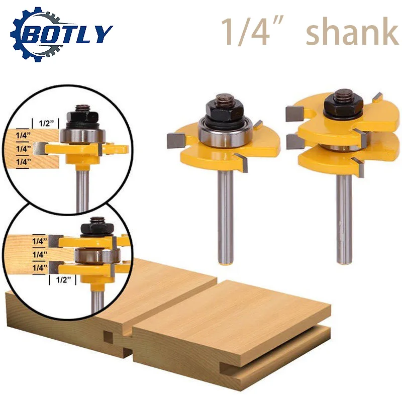 

1/4"Shank high quality Tongue & Groove Joint Assembly Router Bit Set 3/4" Stock Wood Cutting Tool carbide end mill fresa madera