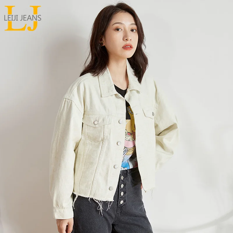 Женская короткая джинсовая куртка LEIJIJEANS, модная белая повседневная молодежная куртка из денима, новая популярная модель большого размера