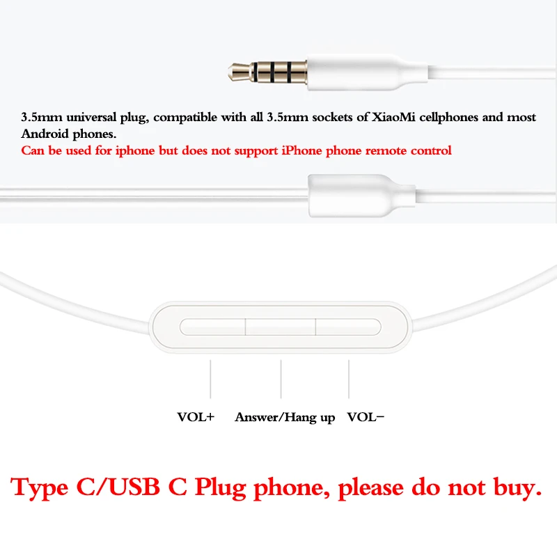 XIAOMI original capsule 3.5mm universal Earphone wire control with microphone bass in-ear type for xiaomi iphone Samsung SONY