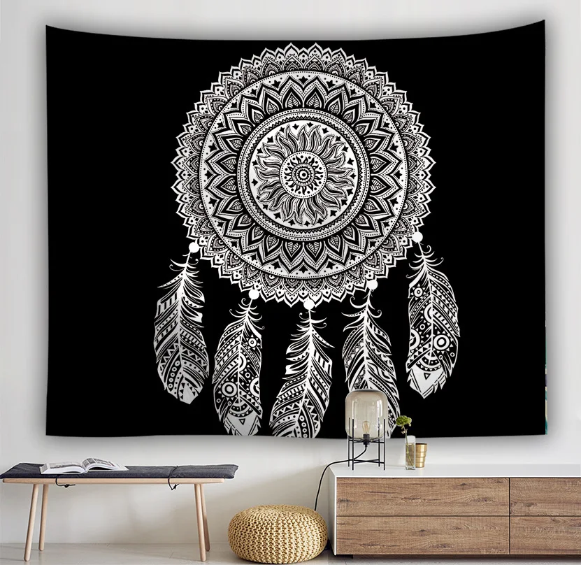 Hanging Cloth Feather Mandala Background Wall Bedroom Decoration Tapestry Dream Catching Net Large Live Photo