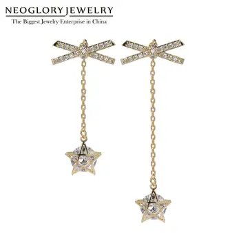 

Neoglory Sweet Bow & Star Crystal Pendant Earrings For Women Trandy Fantastic Lovely Asymmetry Earrings Birthday Gift For Roomie