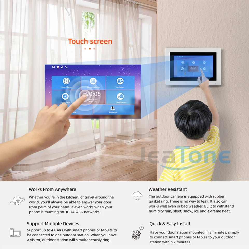 Jeatone Tuya умный 7 дюймовый Wi Fi IP внутренний монитор для виллы видеодомофон Домашняя