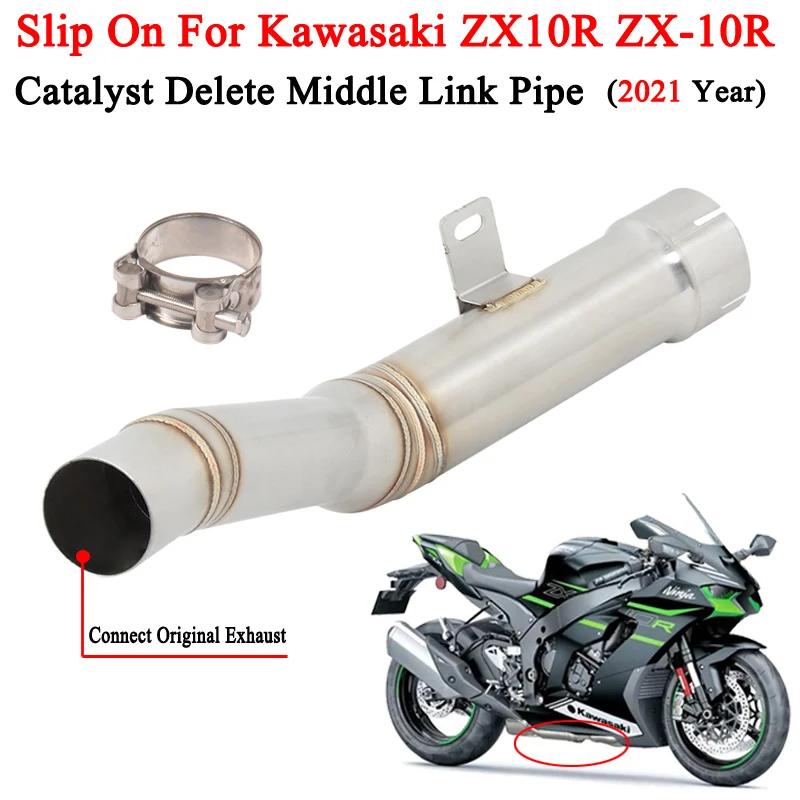 

Slip On For Kawasaki ZX10R ZX-10R ZX 10R 2021 Motorcycle Exhaust Escape Modified Catalytic Delete Mid Link Pipe Moto Muffler