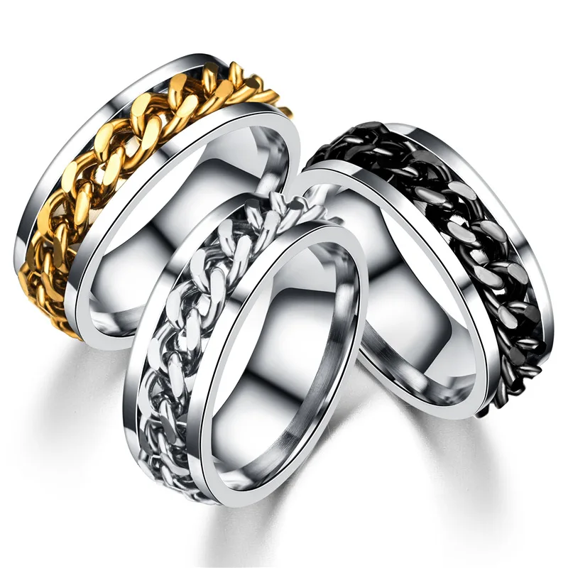 Chain Ring Boy Jewelry Open Beer cool Trendy men Rotatable Couple Transfer Rotating stainless steel jewelry | Украшения и
