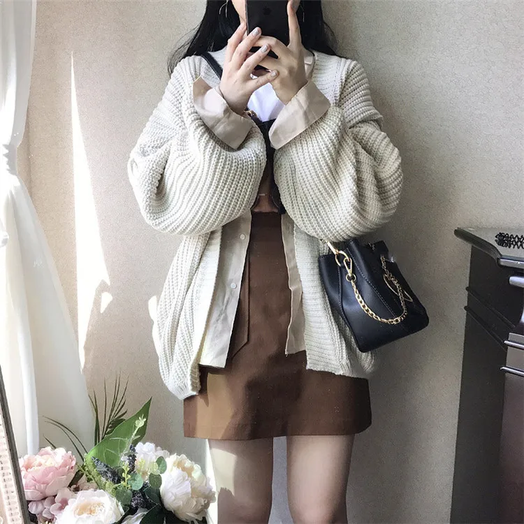 Casual Knit Cardigan Sweaters Women Autumn Winter Plus Size Warm Cardigan Coat Female Solid Short Loose Sweater Coats Streetwear