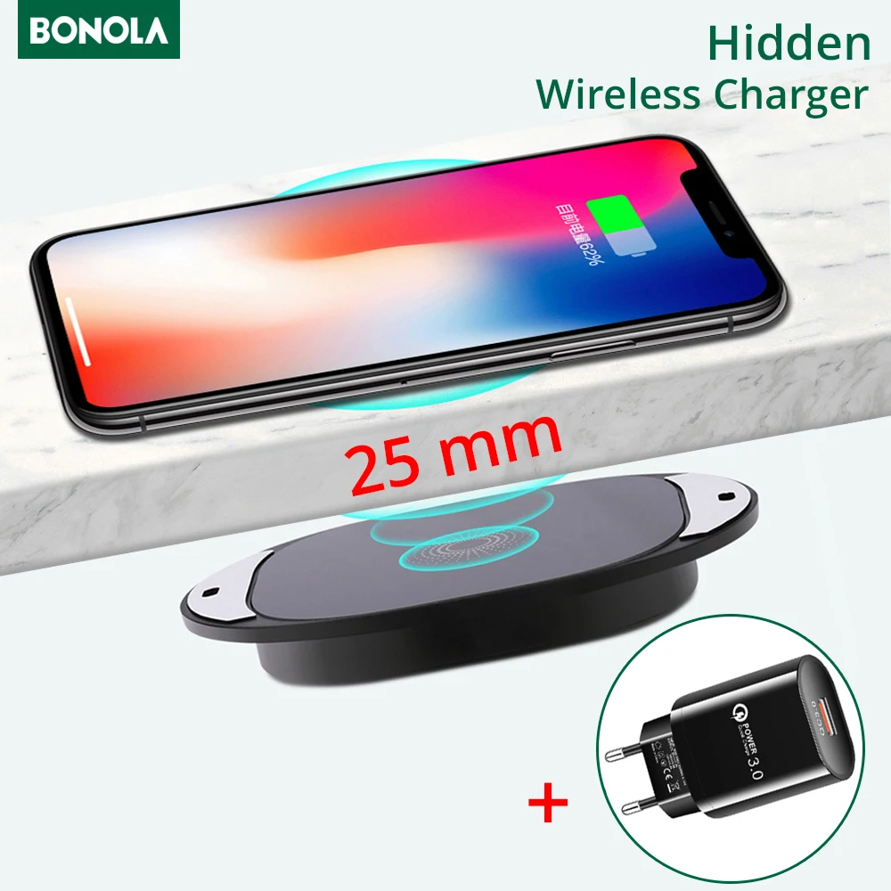 Bonola Long Distance Wireless Charger for iPhone 11 Pro Max XS 8 Hidden Wireless Charge Invisible Desktop Adsorption Chargers