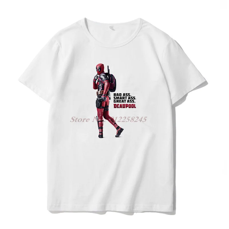 Funny Marvel Comics Vintage Retro T Shirt Deadpool Bad Ass Smart Ass Tshirt Short Sleeved T shirt men Clothing